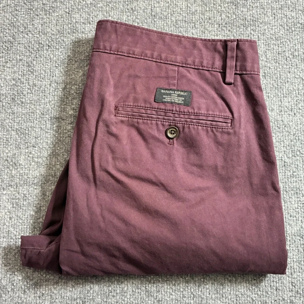 Banana Republic Fulton Chino Mens‎ 34x30 Burgundy Slim Stretch Pants